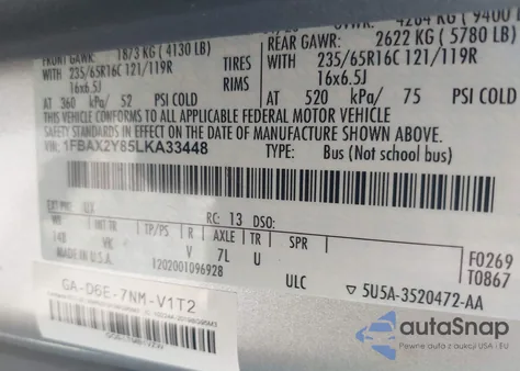 2020 Ford Transit-350 Passenger Van Xl from USA, damaged, VIN 1FBAX2Y85LKA33448